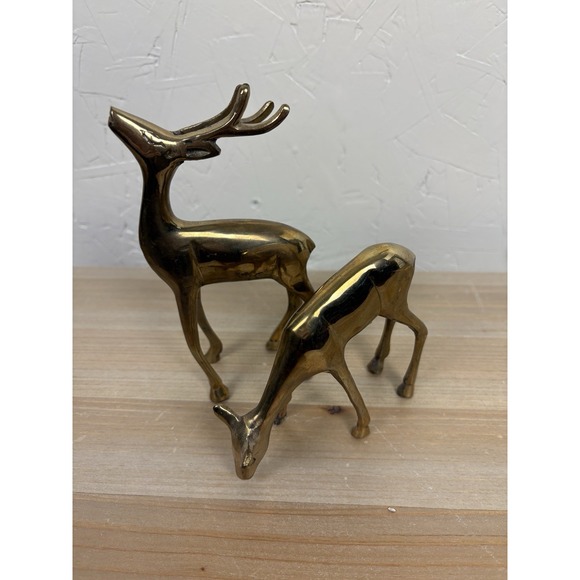 Vintage Brass Stylized Deer Pair Figurines Stag & Doe MCM Collectible Decor - Picture 6 of 6